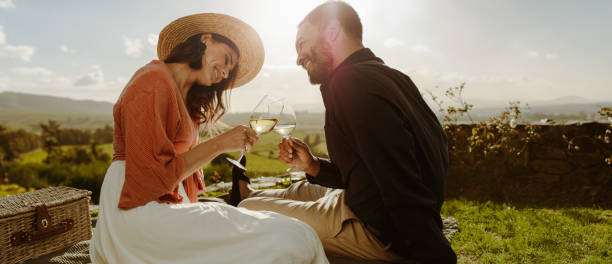Couple on romantic wine tour